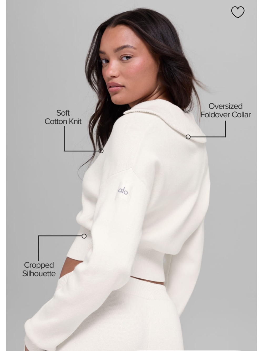 ALO Yoga Cropped Sweater in Ivory Scholar Knit Cropped Full Zip jacket